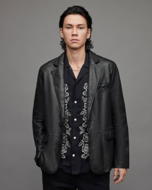 Allsaints Aki Läder Blazer Jacka Herr Svarta | SE.ML065X-5