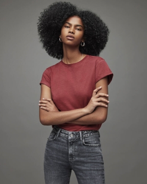 Allsaints Anna T-shirt Dam Röda | SE.WM077X-6657