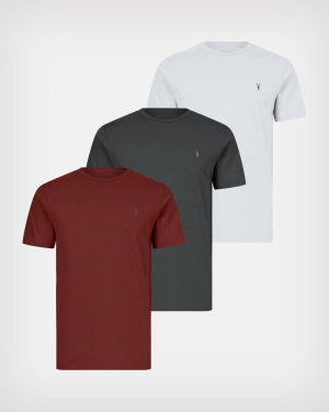 Allsaints Brace Brushed Bomull 3 Packs T-shirt Herr Röda | SE.MD065X-7852