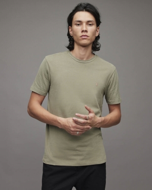 Allsaints Brace Contrast Brushed Bomull T-shirt Herr Gröna | SE.MD053X-7672