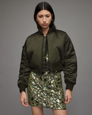 Allsaints Calie Cropped Bomber Jacka Dam Khaki Gröna | SE.WO085W-3836