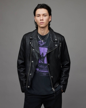 Allsaints Cane Läder Biker Jacka Herr Svarta | SE.ML007X-5