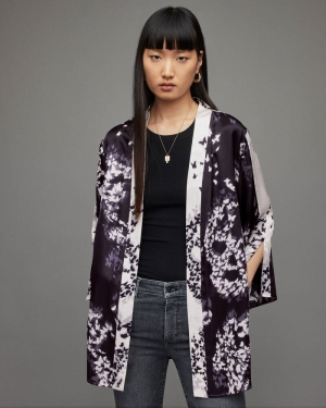 Allsaints Casi Orsino Kimono Blast Dam Svarta Vita | SE.WM181X-4163
