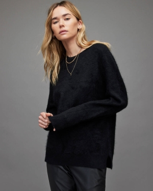 Allsaints Chrissy Cashmere Jumper Stickat Dam Svarta | SE.WK095V-5