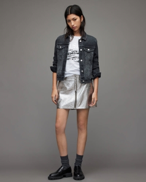 Allsaints Cleo Läder Kjolar Dam Silver | SE.WL022X-34