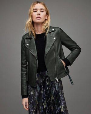Allsaints Dalby Läder Biker Jacka Dam Gröna | SE.WL018N-2426