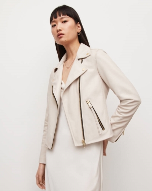 Allsaints Dalby Läder Biker Jacka Dam Vita | SE.WL018N-4596