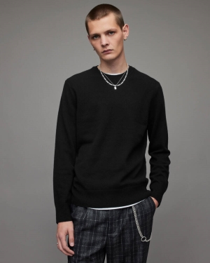 Allsaints Dalton Cashmere Ull Jumper Stickat Herr Svarta | SE.MK193X-5
