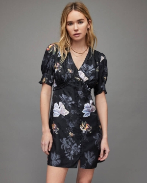 Allsaints Demi Silk Blend Lilly Mini Klänning Dam Blå Svarta | SE.WD341X-3885