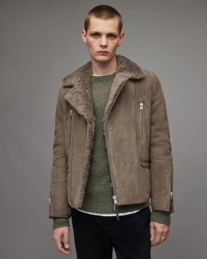 Allsaints Dylan Shearling Biker Jacka Herr Grå | SE.ML056X-7103