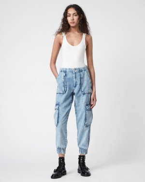 Allsaints Frieda High Rise Denim Cargo Jeans Dam Indigo Blå | SE.WP040V-2824
