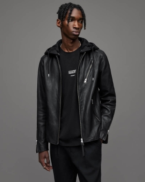 Allsaints Harwood Läder Biker Jacka Herr Svarta | SE.ML035R-5