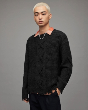 Allsaints Hennet Crew Jumper Stickat Herr Svarta | SE.MK200X-5