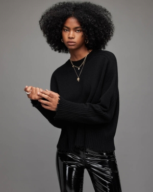 Allsaints Kiera Cashmere Crew Jumper Stickat Dam Svarta | SE.WK007V-5