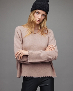 Allsaints Kiera Cashmere Crew Jumper Stickat Dam Rosa | SE.WK007V-6037