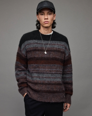 Allsaints Lemmy Crew Jumper Stickat Herr Svarta Röda | SE.MK004X-7817