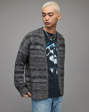 Allsaints Lemmy Randig Cardigan Stickat Herr Svarta Grå | SE.MK005X-432