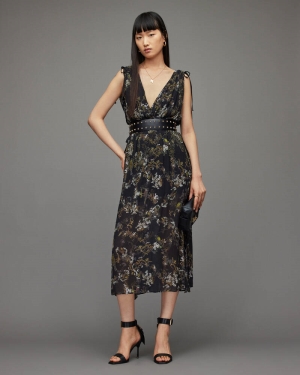 Allsaints Maia Viola Embellished Klänning Dam Svarta | SE.WD066X-5