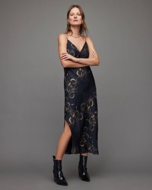 Allsaints Melody Tempest Midi Klänning Dam Svarta | SE.WD028X-5