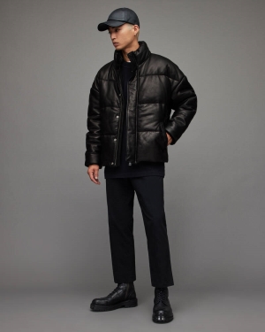 Allsaints Mercer Läder Puffer Jacka Herr Svarta | SE.ML039X-5