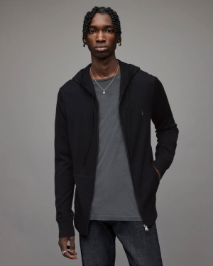 Allsaints Mode Merino Zip Stickat Herr Svarta | SE.MK130D-5