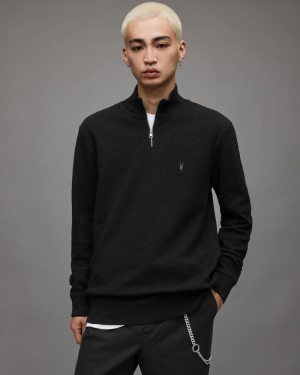 Allsaints Muse Half Zip Funnel Tröjor Herr Svarta | SE.MF102X-451