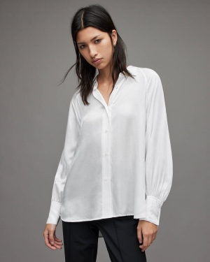 Allsaints Oana Silk Blend Shirt Skjorta Dam Vita | SE.WH032X-10