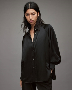 Allsaints Oana Silk Blend Shirt Skjorta Dam Svarta | SE.WH032X-5