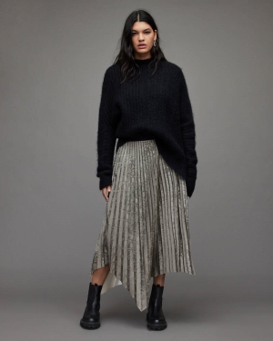 Allsaints Phia Snake Maxi Kjolar Dam Silver | SE.WS018V-34