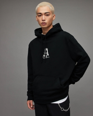 Allsaints Pin Up Pullover Hoodie Herr Svarta | SE.MG128X-162