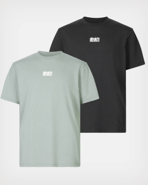 Allsaints Refract Crew 2 Packs T-shirt Herr Jt Blk/Liberty Grn | SE.MG322X-8116