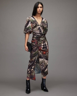 Allsaints Safiya Gene Butterfly Print Maxi Klänning Dam Gröna | SE.WD208X-8080