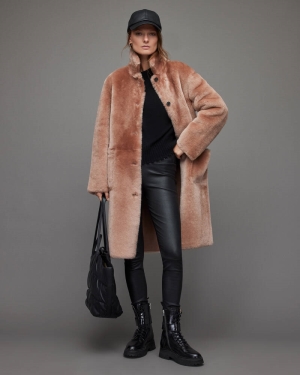 Allsaints Serra Reversible Shearling Jacka Dam Rosa | SE.WL084T-200