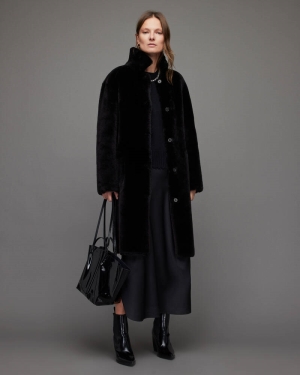 Allsaints Serra Reversible Shearling Jacka Dam Svarta | SE.WL084T-5