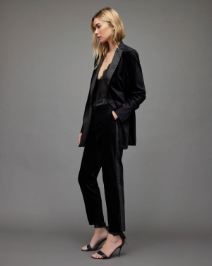 Allsaints Sofia Velvet High Rise Långbyxor Dam Blå | SE.WT034X-3867
