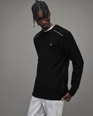 Allsaints Strike Crew Jumper Stickat Herr Svarta | SE.MK052X-5
