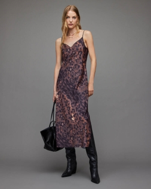 Allsaints Tiana Celia Midi Slip Klänning Dam Bruna | SE.WD112X-5604