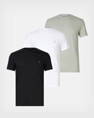 Allsaints Tonic Crew 3 Packs T-shirt Herr Grn/Wht/Jet Blk | SE.MD140X-8014