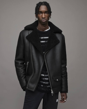 Allsaints Xander Shearling Biker Jacka Herr Svarta | SE.ML055X-5
